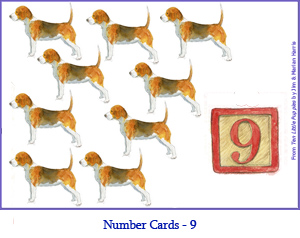 Number Card Nine – 9 Beagle Dogs
